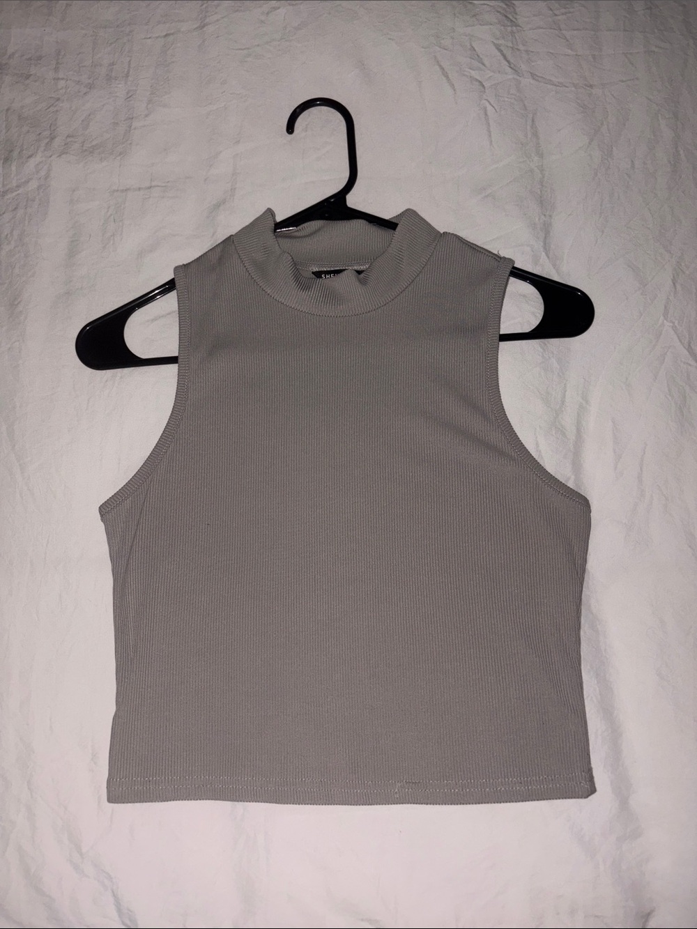 SHEIN Sleeveless Ribbed Mock Neck Crop Top - Light Gray